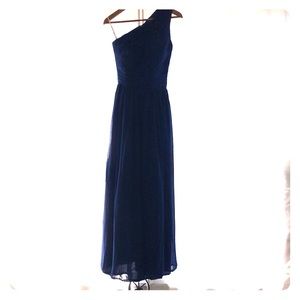 Prom or wedding royal blue polyester gown dress